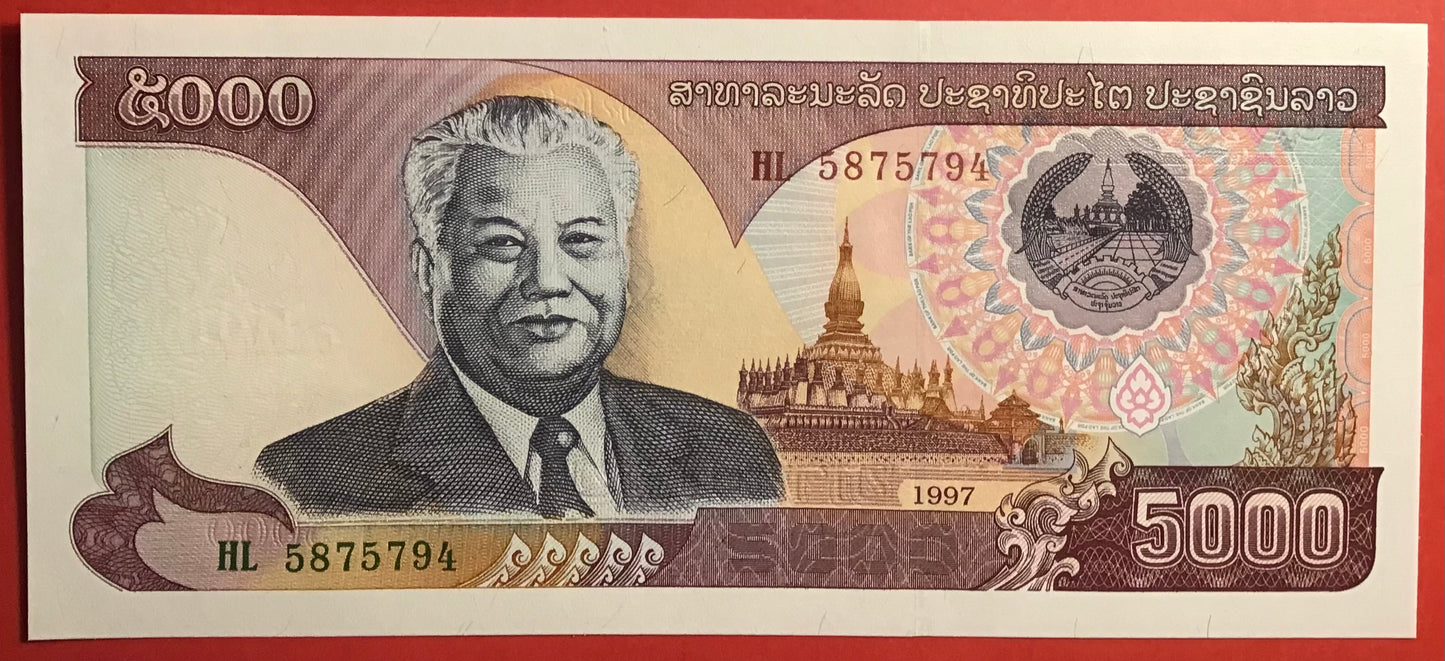 Lao - 5000 Kip 1997 P#34a Kvalitet 0