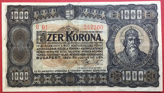 Hungary - 1000 Korona 1.7.1923 P#75b Kvalitet 1+