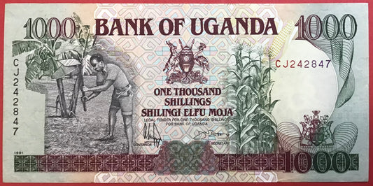 Uganda - 1000 Shillings 1991 P#34b Kvalitet 1+/01