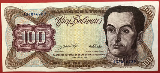Venezuela - 100 Bolivares 16.3.1989 P#66b Kvalitet 1+