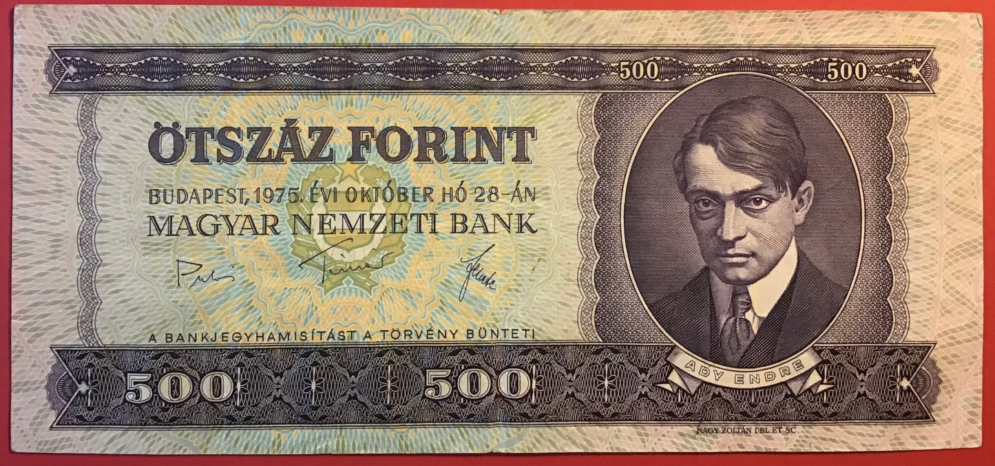 Hungary - 500 Forint 28.10.1975 P#172b Kvalitet 1+