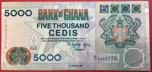 Ghana- 5000 Cedis 5.1.1995 P#31b Kvalitet 1+