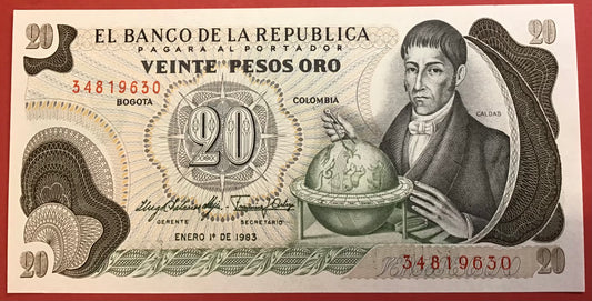 Colombia - 20 Pesos Oro 1.1.1983 P#409d Kvalitet 0