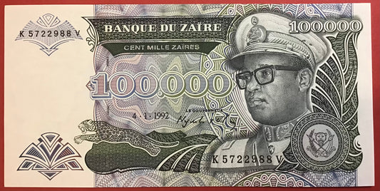 Zaïre - 100.000 Zaïres 4.1.1992 P#41a Kvalitet 0