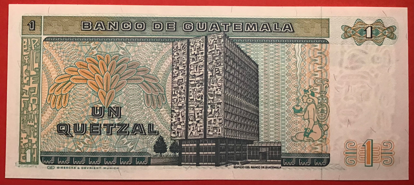 Guatemala - 1 Quetzal 4.1.1989 P#66 Kvalitet 0