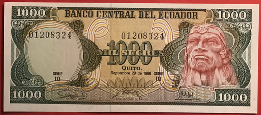 Ecuador - 1000 Sucres 29.9.1986 P#125a Kvalitet 0