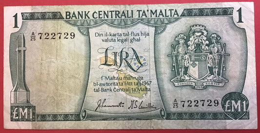Malta - 1 Lira (1973) P#31a Kvalitet 1+