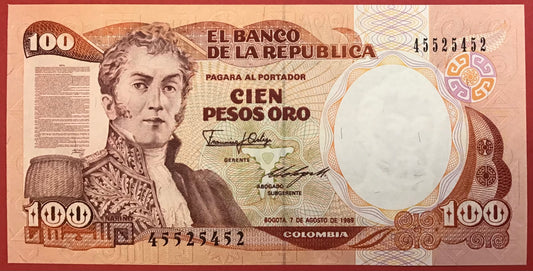 Colombia - 100 Pesos 7.8.1989 P#426d Kvalitet 0