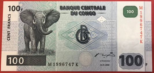 Congo Democratic Republic - 100 Francs 4.1.2000 P#92 Kvalitet 0