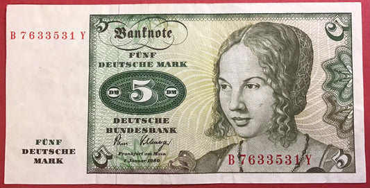 Germany - 5 Mark 2.1.1980 P#30b Kvalitet 1+