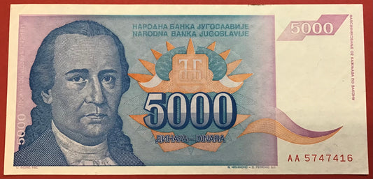 Yugoslavia - 5000 Dinara 1994 P#141a Kvalitet 0