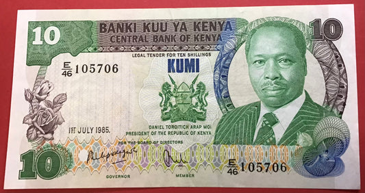 Kenya - 10 Shillings 1.7.1985 P#20d Kvalitet 1+/01