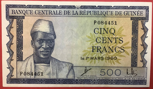 Guinea - 500 Francs 1.3.1960 P#14a Kvalitet 1+/01