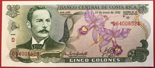 Costa Rica - 5 Colones 15.1.1992 P#236e Kvalitet 0