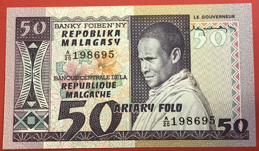 Madagascar - 50 Francs/10 Ariary (1974-75) P#62a Kvalitet 0