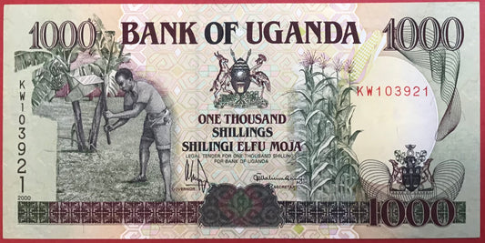 Uganda - 1000 Shillings 2000 P#39 Kvalitet 1+