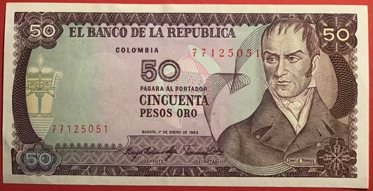 Colombia - 50 Pesos Oro 1.1.1983 P#422b Kvalitet 01