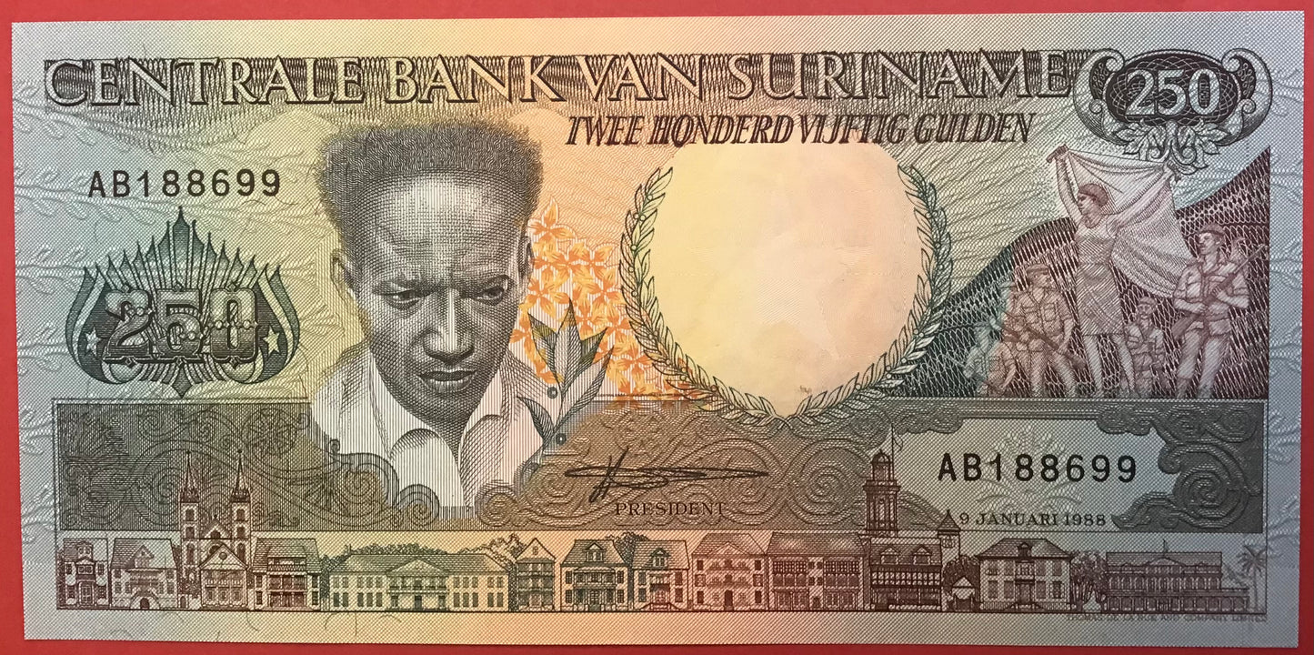 Suriname - 250 Gulden 9.1.1988 P#134 Kvalitet 0