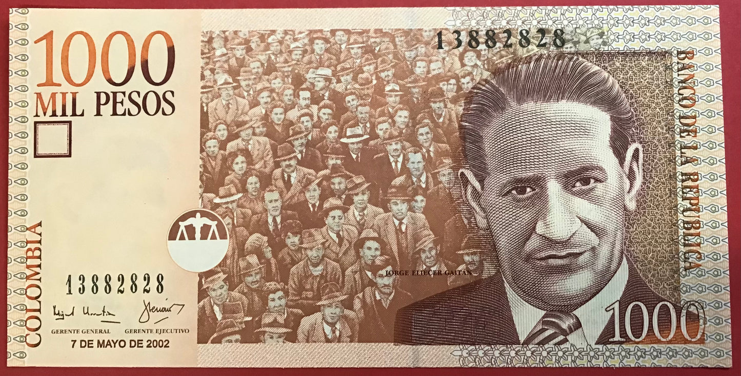 Colombia - 1000 Pesos 7.5.2002 P#450d Kvalitet 0