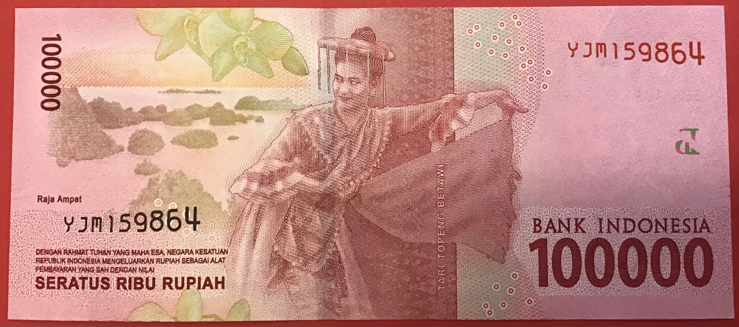 Indonesia - 100.000 Rupiah 2016 P#160a Kvalitet 0