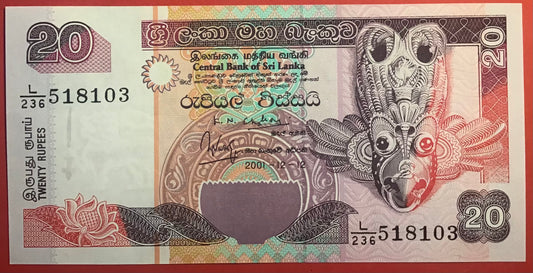 Sri Lanka - 20 Rupees 12.12.2001 P#109b Kvalitet 0