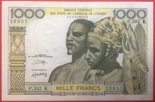 West African States - 1000 Francs (1959-1965) P#703Ko Kvalitet 1+