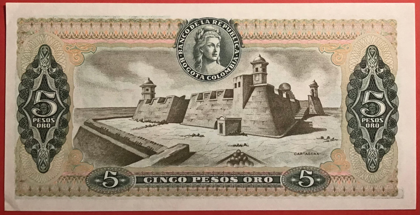 Colombia - 5 Peso Oro 1.1.1980 P#406f Kvalitet 01