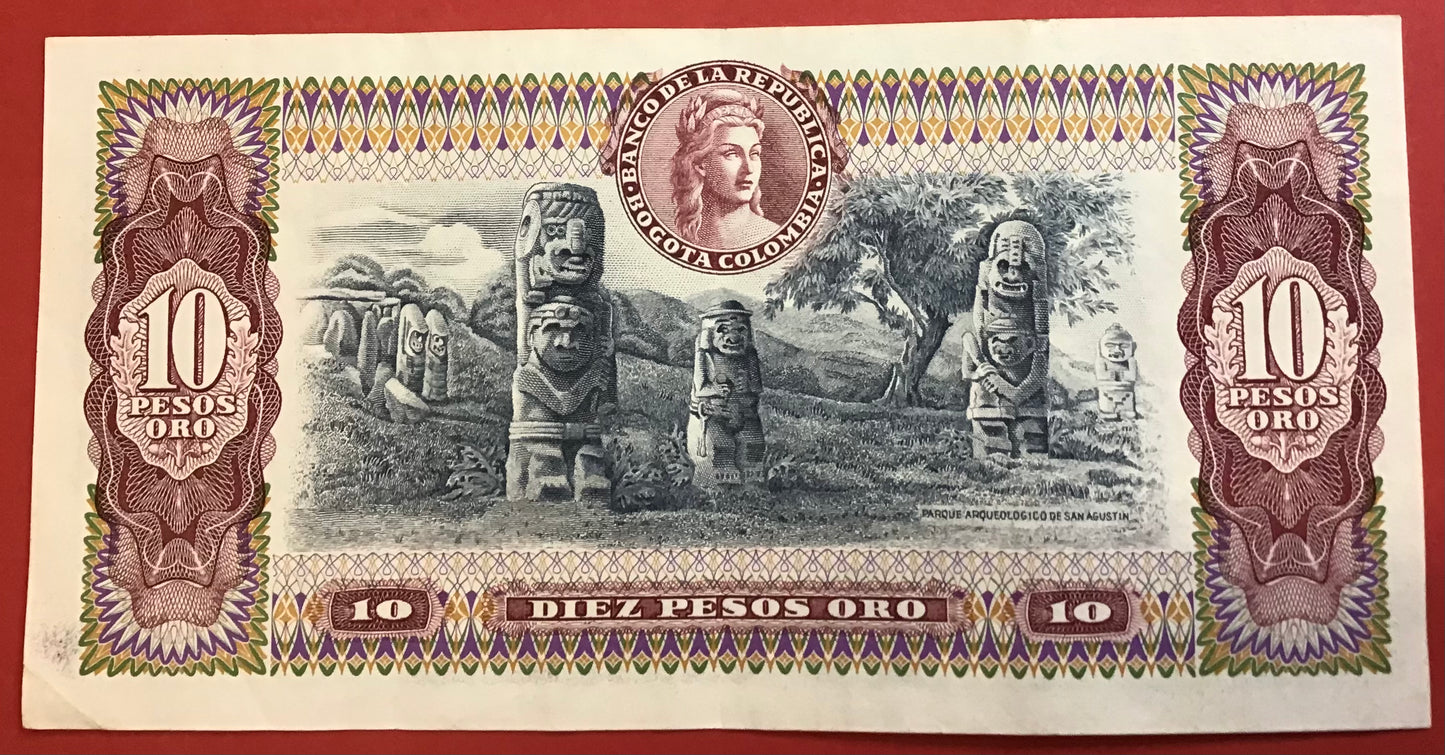 Colombia - 10 Pesos Oro 20.7.1976 P#407f Kvalitet 1+