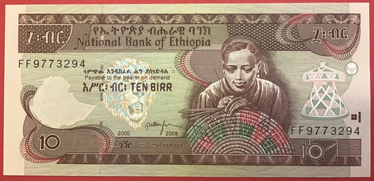 Ethiopia - 10 Birr 2000/2008 P#48e Kvalitet 0