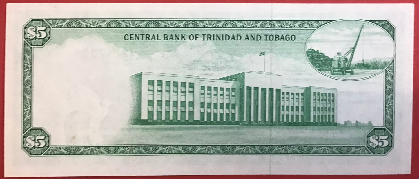 Trinidad & Tobago - 5 Dollars (1977) P#31b Kvalitet 01 *Lille brunt mærke i højre side*