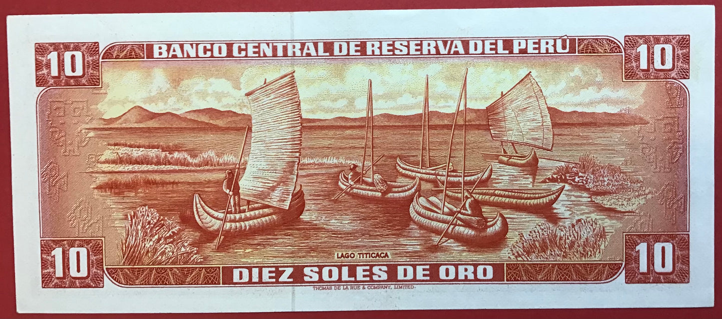 Peru - 10 Soles de Oro 20.6.1969 P#100a Kvalitet 01/0