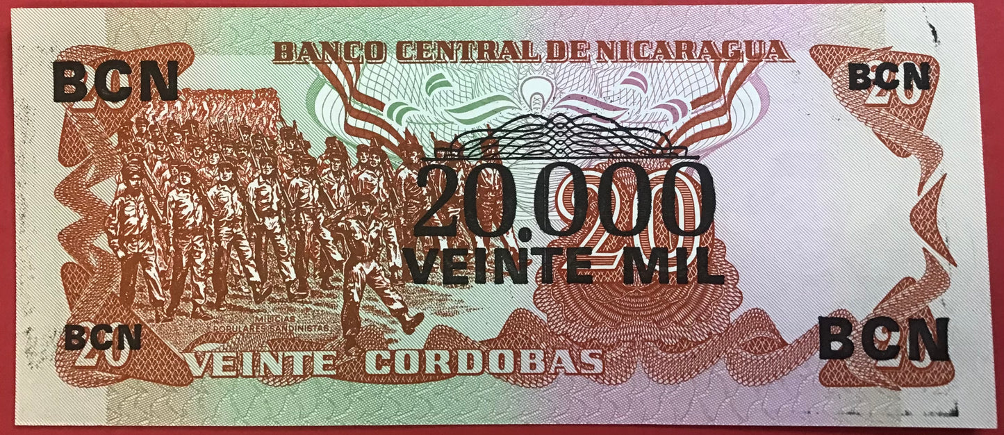 Nicaragua - 20.000 Córdobas on 20 Córdobas (1987) P#147 Kvalitet 0