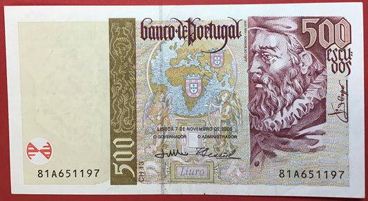 Portugal - 500 Escudos 7.11.2000 P#187c Kvalitet 01