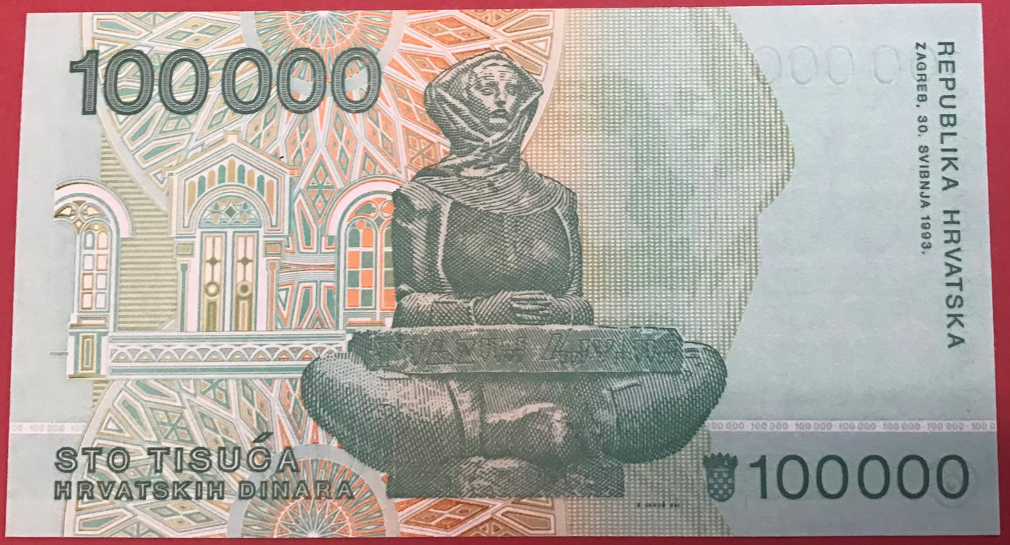 Croatia - 100.000 Dinara 30.5.1993 P#27a Kvalitet 0