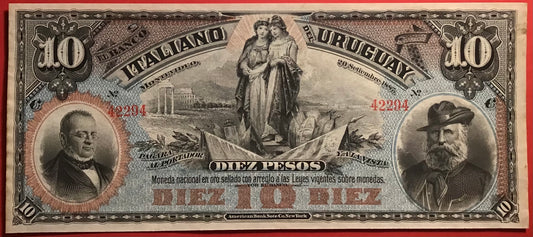 Uruguay - 10 Pesos 20.9.1887 P#S212 Kvalitet 01