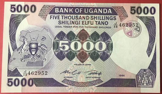 Uganda - 5000 Shillings 1986 P#24b Kvalitet 0