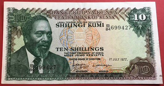 Kenya - 10 Shillings 1.7.1977 P#12c Kvalitet 01