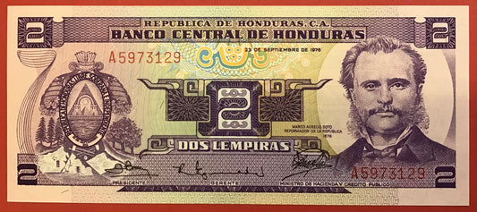 Honduras - 2 Lempiras 23.9.1976 P#61 Kvalitet 0