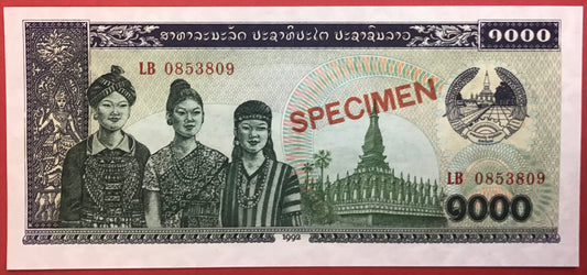 Lao - 1000 Kip 1992 P#32s *Specimen* Kvalitet 0