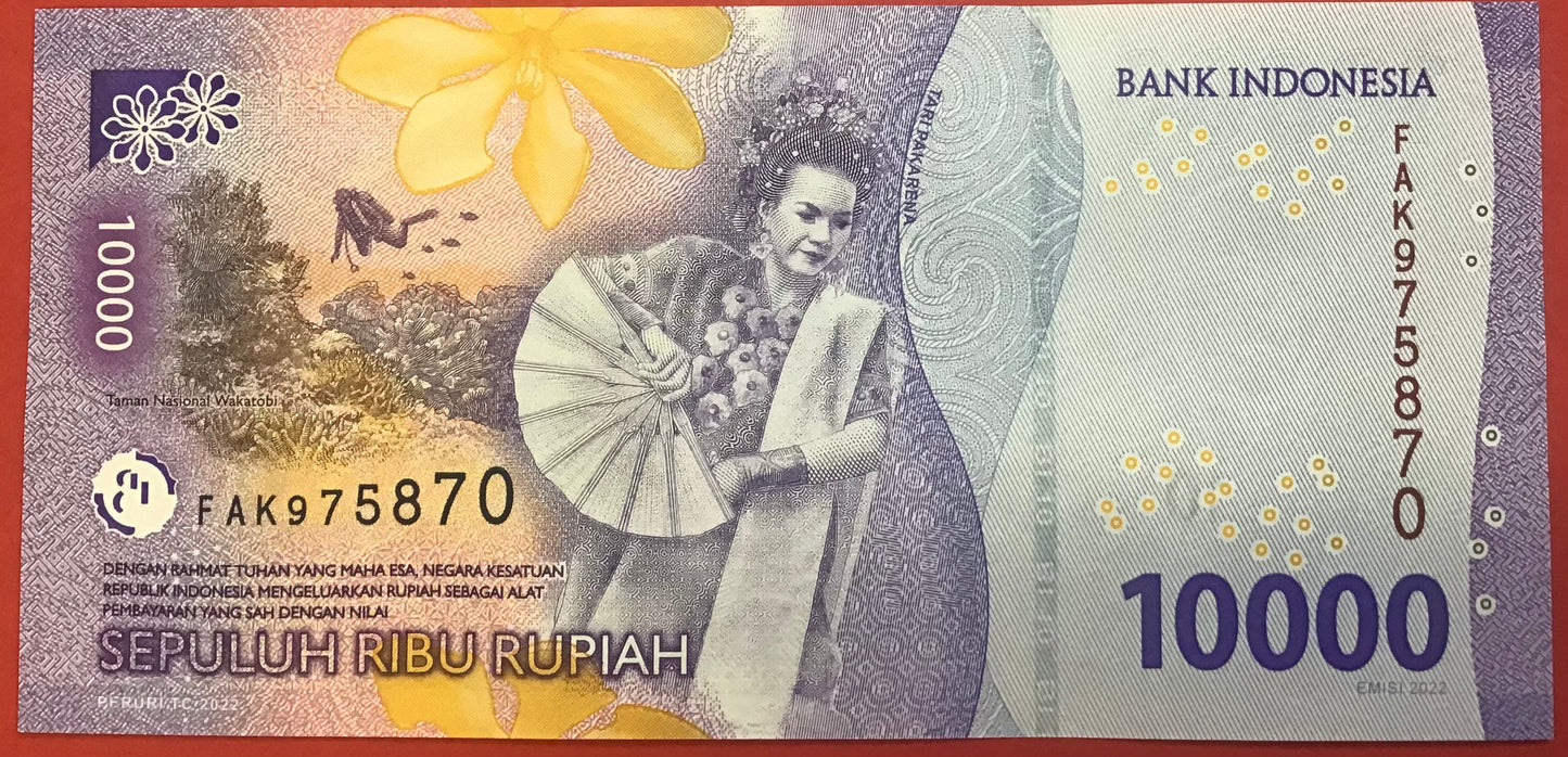 Indonesia - 10.000 Rupiah 2022 P#W165 Kvalitet 0
