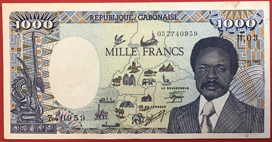 Gabon - 1000 Francs 1.1.1986 P#10a Kvalitet 1+/01