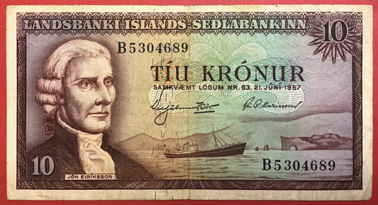 Iceland - 10 Krónur P#38b Kvalitet 1/1+