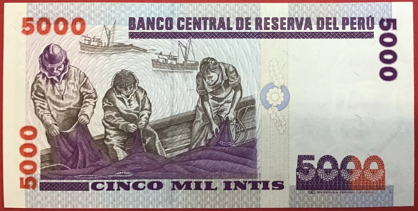 Peru - 5000 Intis 28.6.1988 P#137 Kvalitet 0