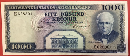 Iceland - 1000 Krónur P#41a Kvalitet 1+. *Lille revne i venstre top*