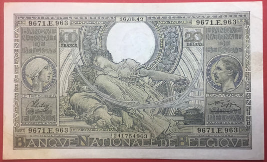 Belgium - 100 Francs/20 Bellas 16.9.1942 P#112 Kvalitet 1+