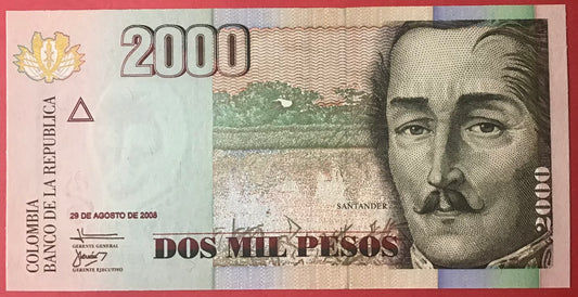Colombia - 2000 Pesos 30.8.2008 P#457i Kvalitet 0