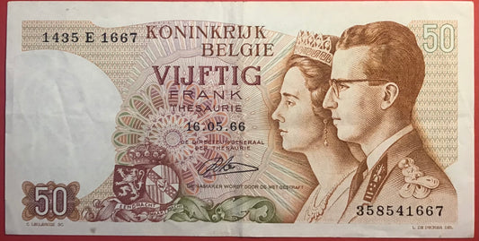 Belgium - 50 Francs 16.5.1966 P#139 Kvalitet 1+