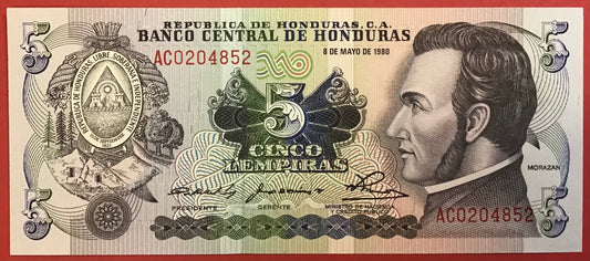 Honduras - 5 Lempiras 8.5.1980 P#63a Kvalitet 0