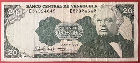 Venezuela - 20 Bolivares 5.6.1995 P#63e Kvalitet 1/1+