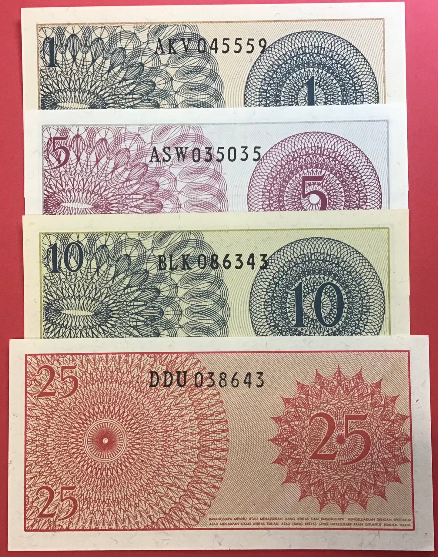 Indonesia - Lot med 1,5,10 & 25 Sen 1964 P#90a-93a Kvalitet 0